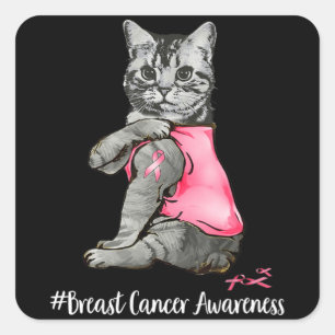 Funny Cat Pink Ribbon in oktober Draag we roze Bre Vierkante Sticker