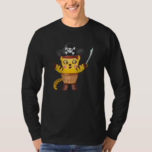 Funny Cat Pirate Birthday Partij met als kapitein  T-shirt (Voorkant)