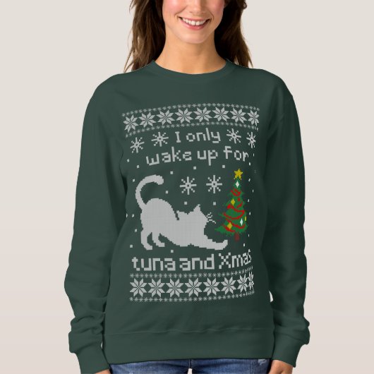 Funny Cat Pixel Knit Ugly Christmas Trui (Voorkant)