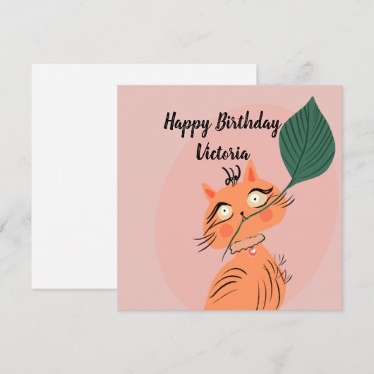 Funny Cat Plant Leaf Cartoon Birthday (Voorkant / Achterkant)