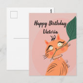 Funny Cat Plant Leaf Cartoon Birthday Briefkaart (Voorkant / Achterkant)