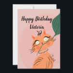 Funny Cat Plant Leaf Cartoon Birthday Kaart<br><div class="desc">Kat met mijn planten kunstwerk print oorspronkelijke hand getekend</div>