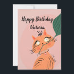 Funny Cat Plant Leaf Cartoon Birthday Kaart<br><div class="desc">Kat met mijn planten kunstwerk print oorspronkelijke hand getekend</div>