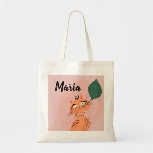 Funny Cat Plant Leaf Cartoon Canvas tas (Voorkant)