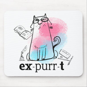 Funny Cat Play on Words Expurt Cute cartoon Muismat
