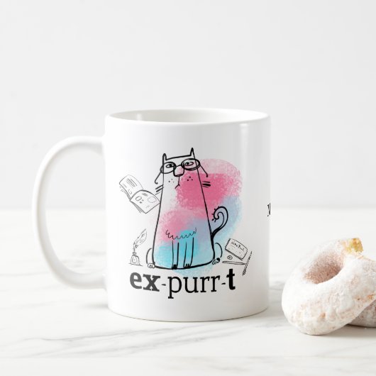 Funny Cat Play on Words Expurt Name Koffiemok (Met donut)