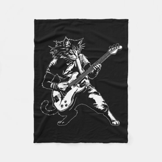 Funny Cat Playing B Guitar Rock Music Lover Musici Fleece Deken (Voorkant)