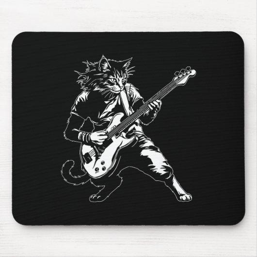 Funny Cat Playing B Guitar Rock Music Lover Musici Muismat (Voorkant)