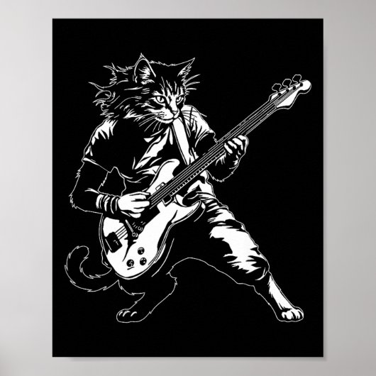 Funny Cat Playing B Guitar Rock Music Lover Musici Poster (Voorkant)