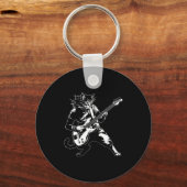 Funny Cat Playing B Guitar Rock Music Lover Musici Sleutelhanger (Voorkant)