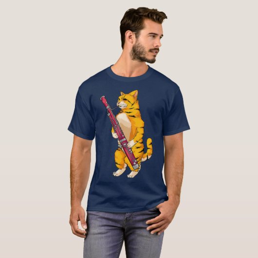 Funny Cat Playing Bassoon  Cool Animal Lover T-shirt (Voorkant volledig)
