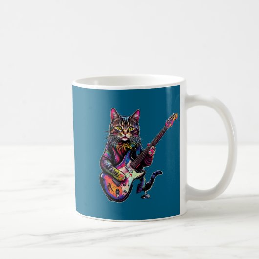 Funny Cat Playing Guitar Rock And Roll Men Women K Koffiemok (Rechts)