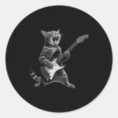Funny Cat Playing Guitar Rock And Roll Men Women K Ronde Sticker (Voorkant)