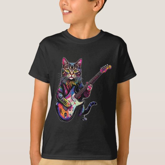Funny Cat Playing Guitar Rock And Roll Men Women K T-shirt (Voorkant)