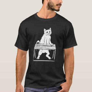 Funny Cat Playing Pedaalstaal T shirt Land Blauw
