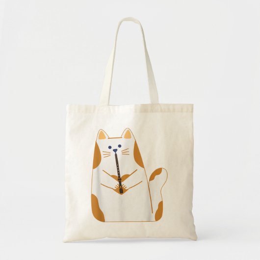 Funny Cat Playing The Clarinet Instrument Tote Bag (Voorkant)