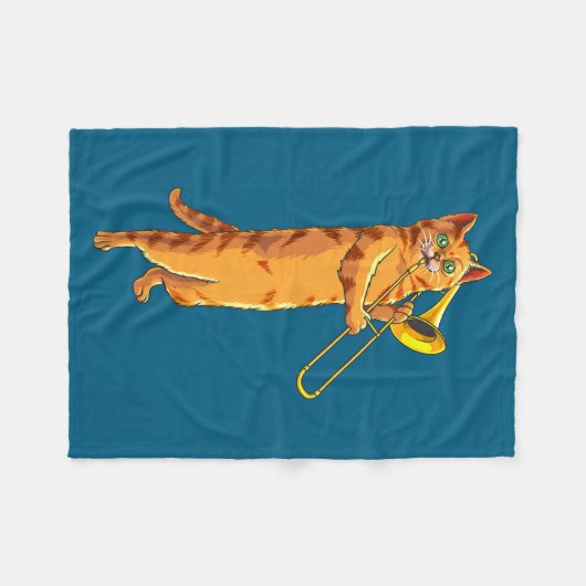 Funny Cat Playing Trombone Gift Cool Kitten Musici Fleece Deken (Voorkant (Horizontaal))