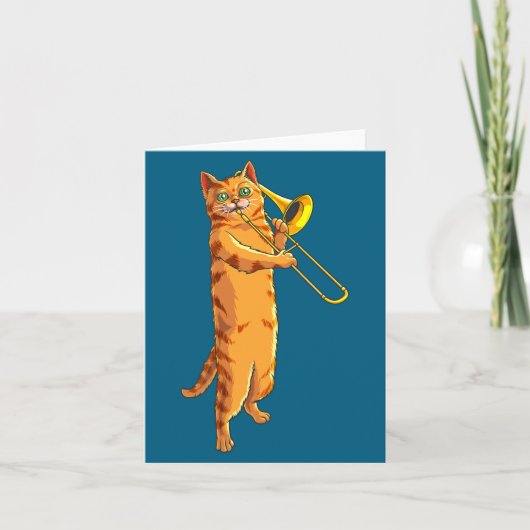 Funny Cat Playing Trombone Gift Cool Kitten Musici Kaart (Voorkant)