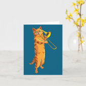 Funny Cat Playing Trombone Gift Cool Kitten Musici Kaart (Gele Bloem)