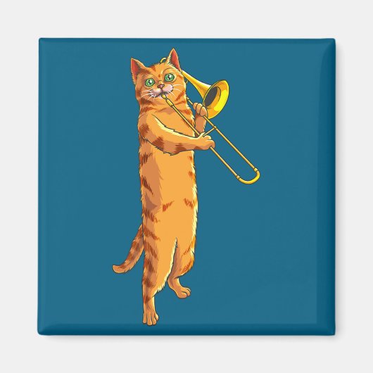 Funny Cat Playing Trombone Gift Cool Kitten Musici Magneet (Voorkant)