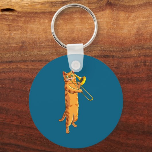 Funny Cat Playing Trombone Gift Cool Kitten Musici Sleutelhanger (Voorkant)