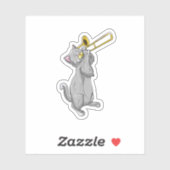 Funny Cat Playing Trombone Gift Cool Kitten Musici Sticker (Vel)