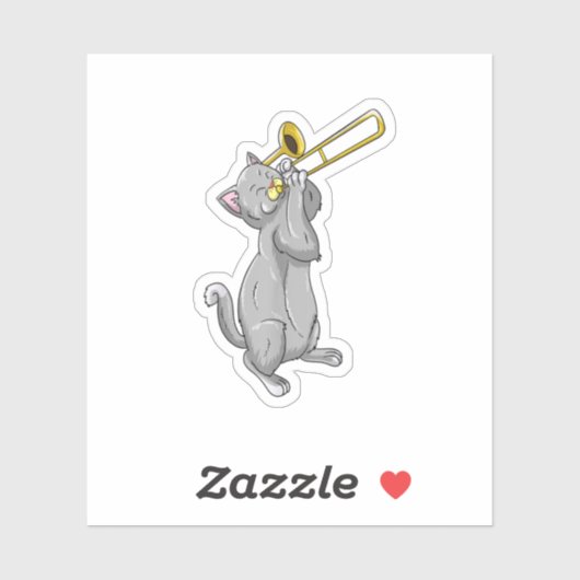 Funny Cat Playing Trombone Gift Cool Kitten Musici Sticker (Vel)