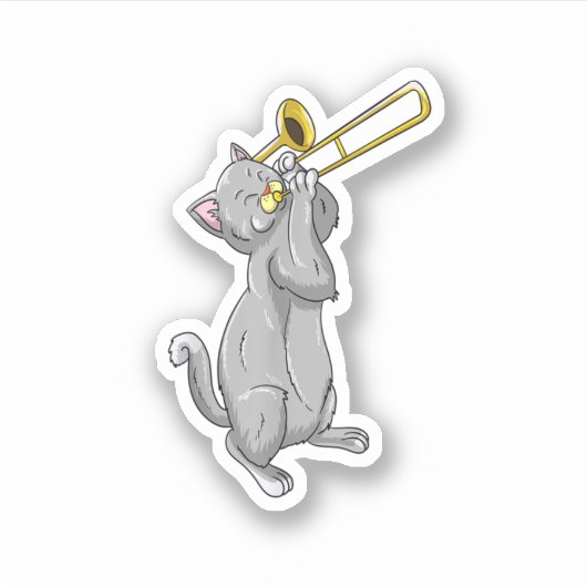 Funny Cat Playing Trombone Gift Cool Kitten Musici Sticker (Voorkant)