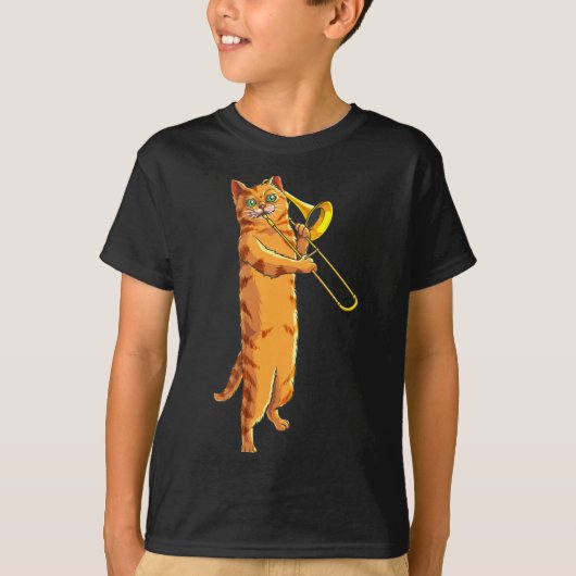 Funny Cat Playing Trombone Gift Cool Kitten Musici T-shirt (Voorkant)