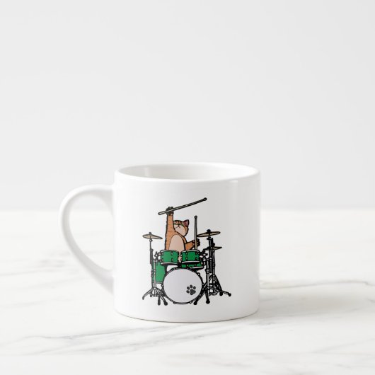 Funny Cat Plays Drums, Cat Drummer, Drummer Gift Espresso Kop (Links)