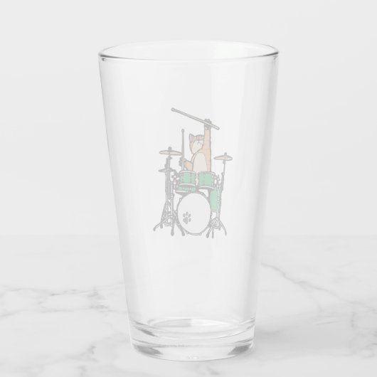 Funny Cat Plays Drums, Cat Drummer, Drummer Gift Glas (Achterkant)