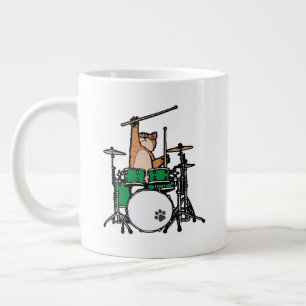 Funny Cat Plays Drums, Cat Drummer, Drummer Gift Grote Koffiekop