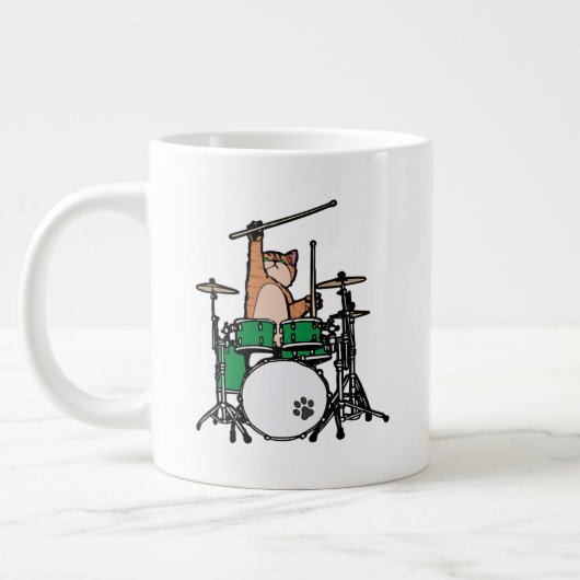Funny Cat Plays Drums, Cat Drummer, Drummer Gift Grote Koffiekop (Links)