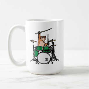 Funny Cat Plays Drums, Cat Drummer, Drummer Gift Koffiemok
