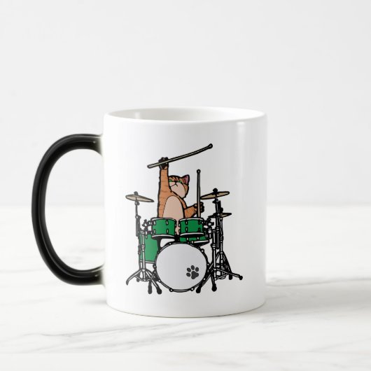 Funny Cat Plays Drums, Cat Drummer, Drummer Gift Magische Mok (Links)