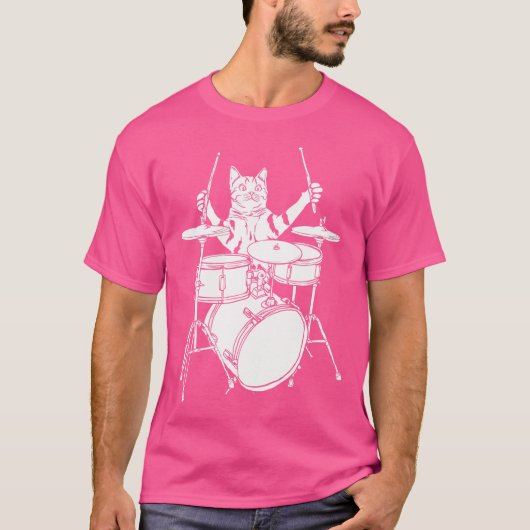 Funny Cat Plays Drums Drum Kit T-shirt (Voorkant)