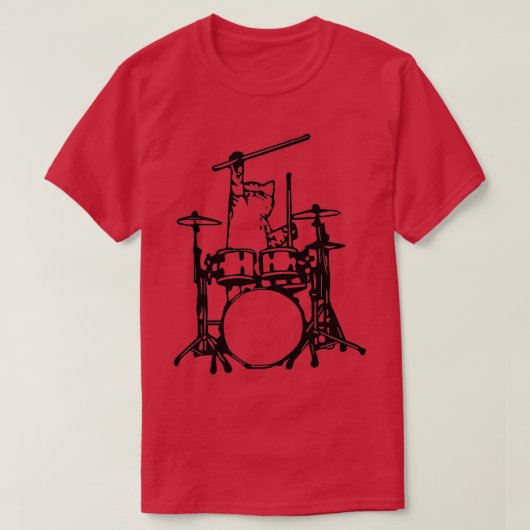 Funny Cat Plays Drums T-shirt (Design voorkant)