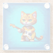 Funny Cat Plays Guitar Glazen Onderzetter (Achterkant)