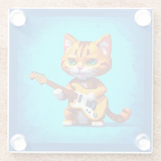 Funny Cat Plays Guitar Glazen Onderzetter (Achterkant)