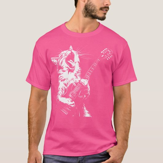 Funny Cat Plays Guitar T-shirt (Voorkant)