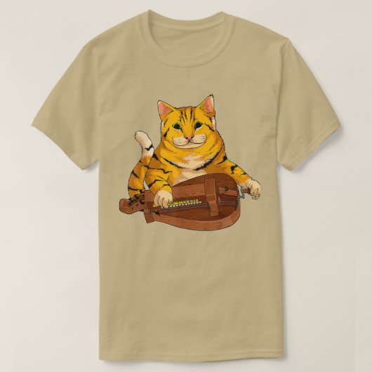 Funny Cat Plays Hurdy Gurdy Gift Cool Kitten Mus T-shirt (Design voorkant)