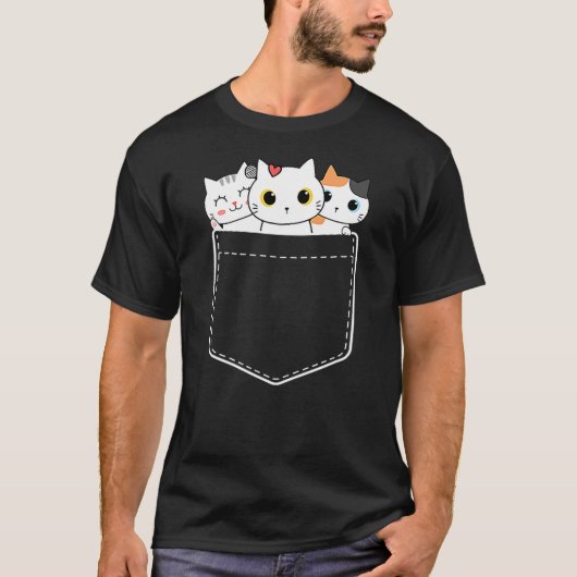 Funny Cat Pocket Cute Kawaii Kitty Love Cat in Poc T-shirt (Voorkant)