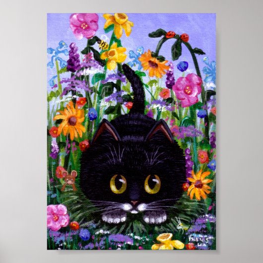 Funny Cat Poster Floral Flowers Creationarts (Voorkant)