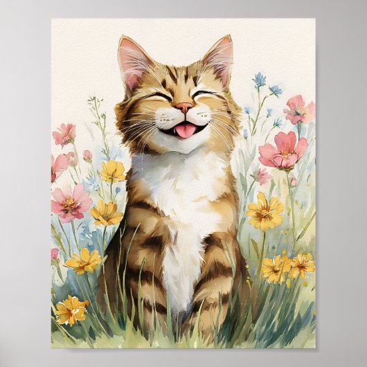 Funny Cat Poster - Schattigee glimlachende Tabby C (Voorkant)
