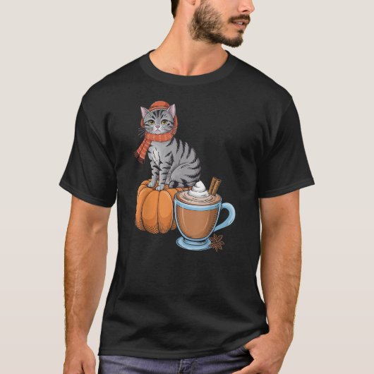 Funny Cat Pumpkin Spice Coffee Thanksgiving Autumn T-shirt (Voorkant)