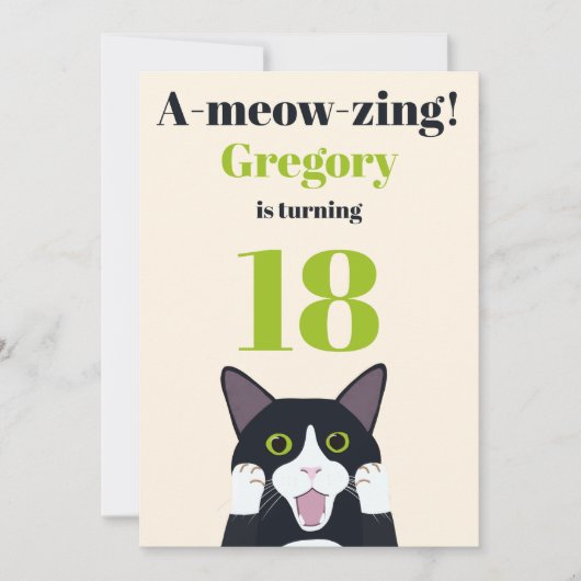 Funny cat pun 18e verjaardagsfeest uitnodiging (Voorkant)