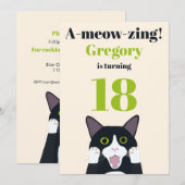 Funny cat pun 18e verjaardagsfeest uitnodiging (Voorkant / Achterkant)
