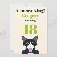 Funny cat pun 18e verjaardagsfeest uitnodiging