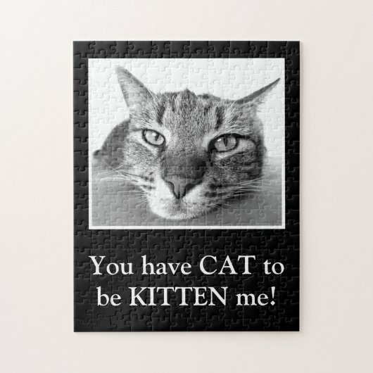 Funny Cat Pun Clever Black en White Kitten Cute Legpuzzel (Verticaal)