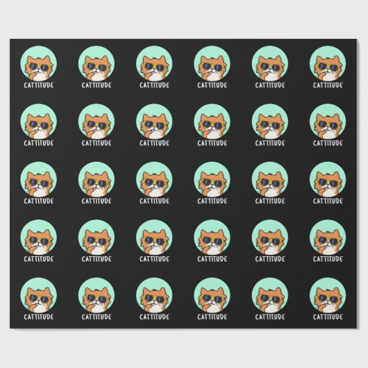 Funny Cat Pun Dark BG Cadeaupapier (Vlak)